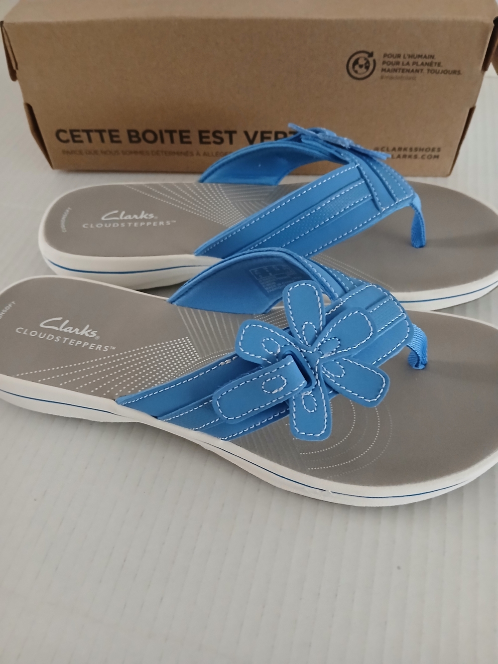 Clarks Women's Blue Cloudsteppers Floral Sandals Size 8M $35 - Picture 2 of 10